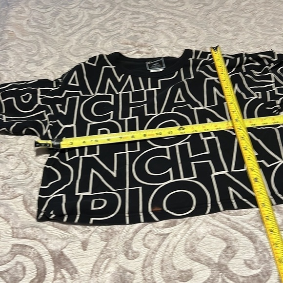 Women's Champion Heritage Cropped Tee, All Over Logo Big Block Text Outline Blac - Picture 8 of 11